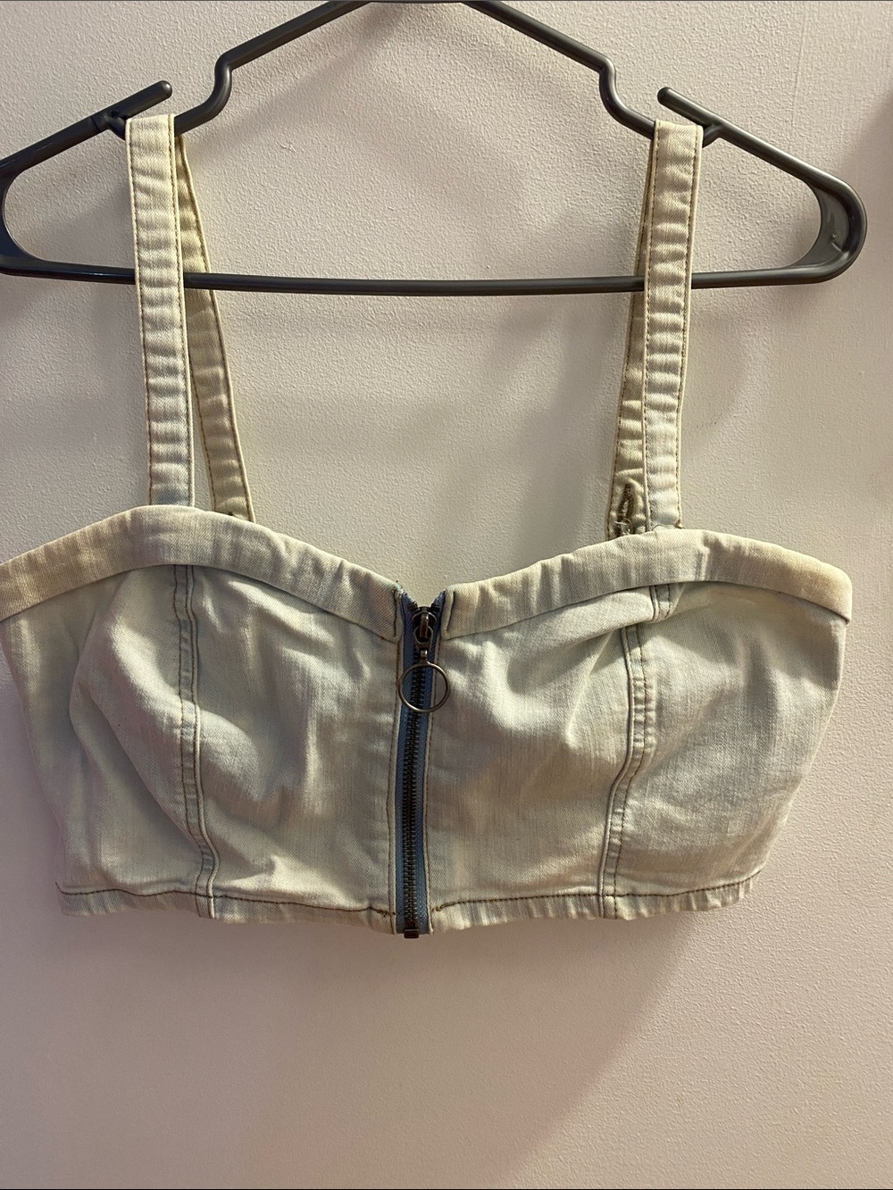 Ardene Cream Zip-Front Denim Crop Top